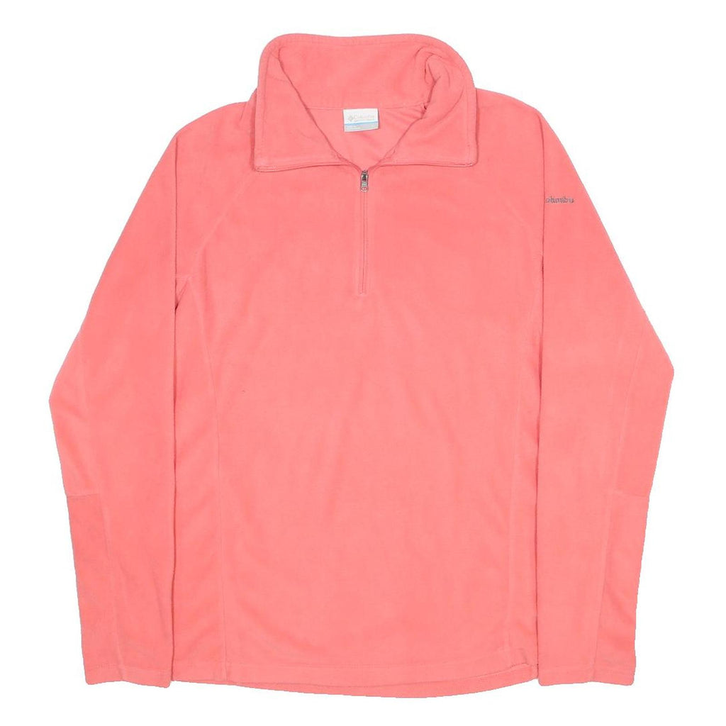 COLUMBIA Womens Coral Pink Plain Pullover Fleece Jumper Size L Outdoor Casual