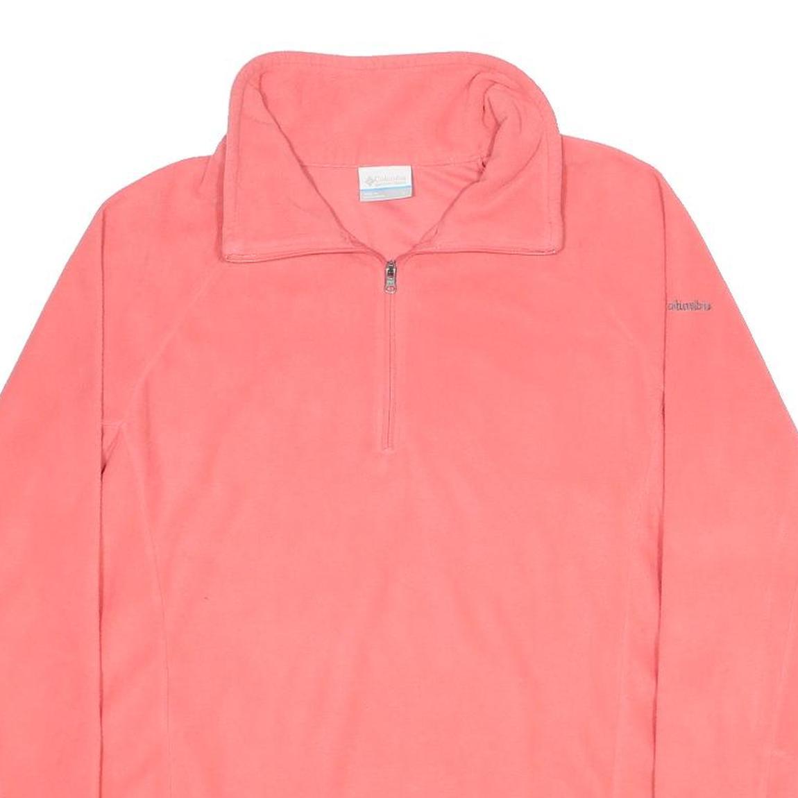COLUMBIA Womens Coral Pink Plain Pullover Fleece Jumper Size L Outdoor Casual