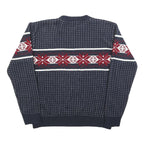 POP Mens Navy Blue & Red Patterned Acrylic Jumper Crew Neck Basic Knit XL