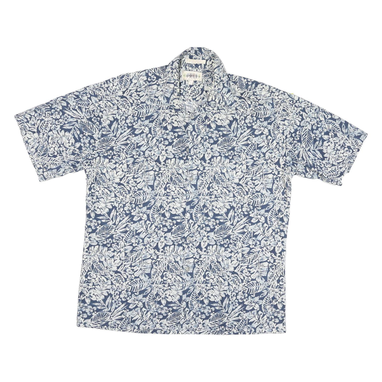 CAMPIA Mens Blue & White Floral Pattern Cotton Blend Shirt L Casual Summer Style