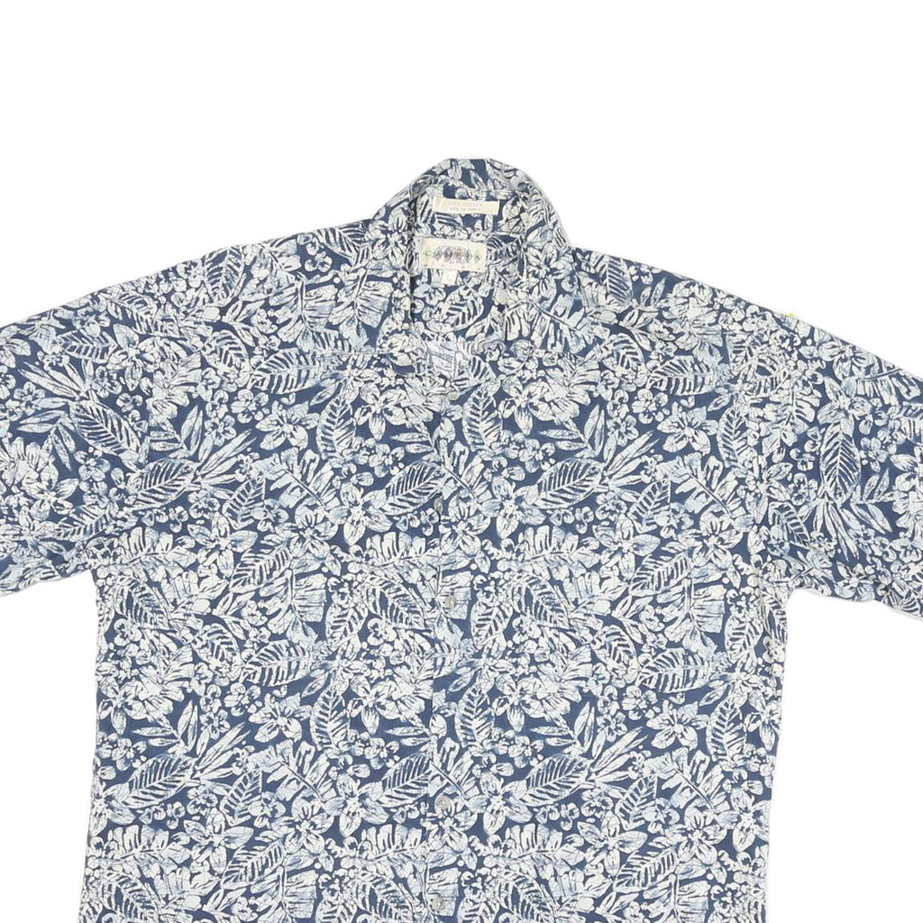 CAMPIA Mens Blue & White Floral Pattern Cotton Blend Shirt L Casual Summer Style