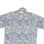 CAMPIA Mens Blue & White Floral Pattern Cotton Blend Shirt L Casual Summer Style