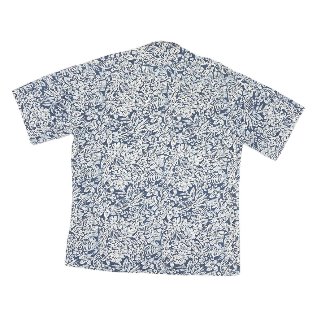 CAMPIA Mens Blue & White Floral Pattern Cotton Blend Shirt L Casual Summer Style
