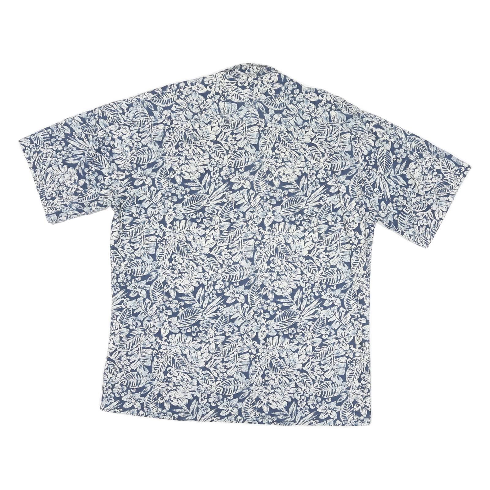 CAMPIA Mens Blue & White Floral Pattern Cotton Blend Shirt L Casual Summer Style