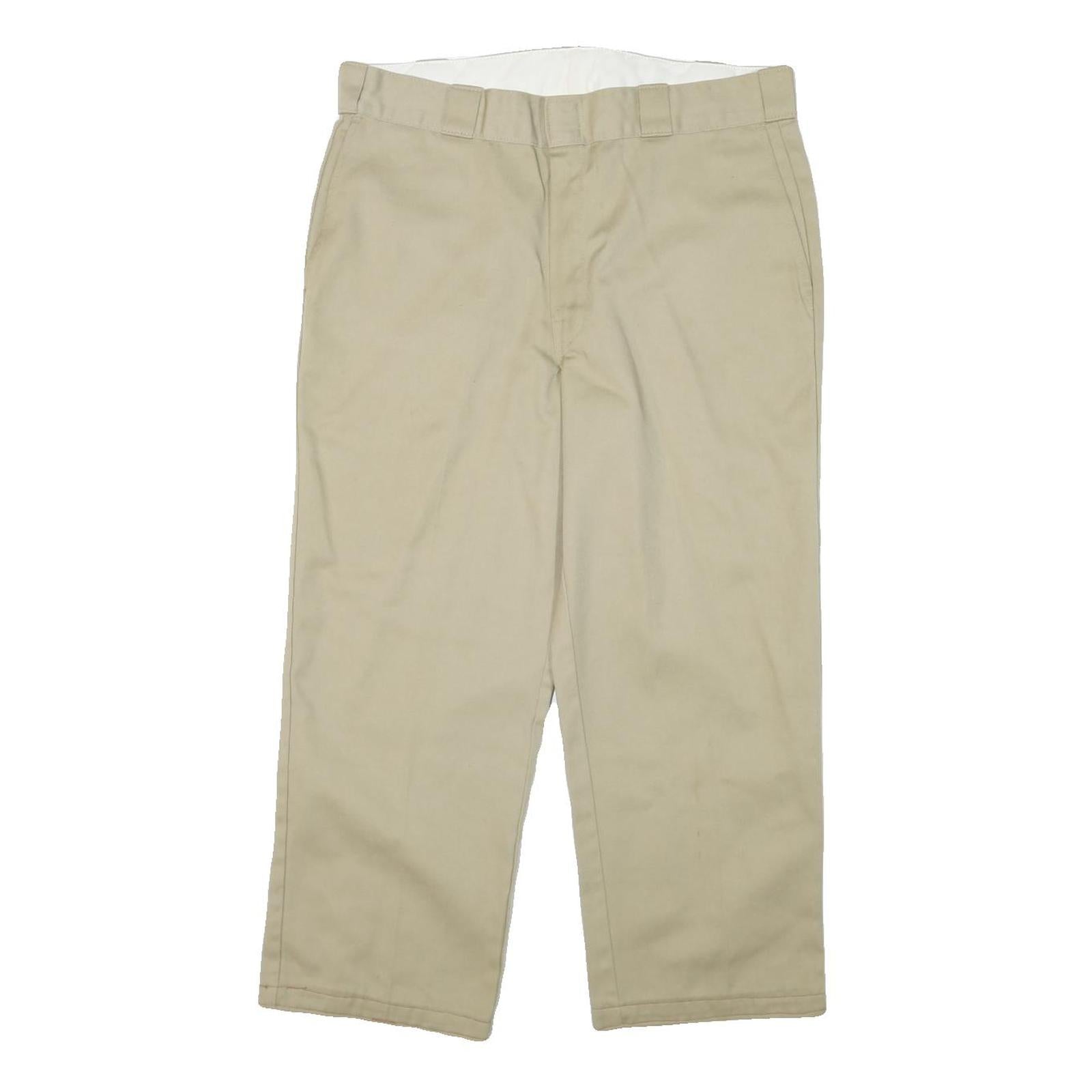 DICKIES Mens Cotton Blend Beige Regular Fit Straight Leg Trousers W34 L25