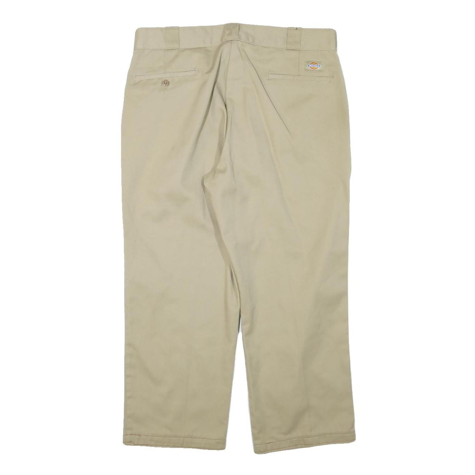 DICKIES Mens Cotton Blend Beige Regular Fit Straight Leg Trousers W34 L25