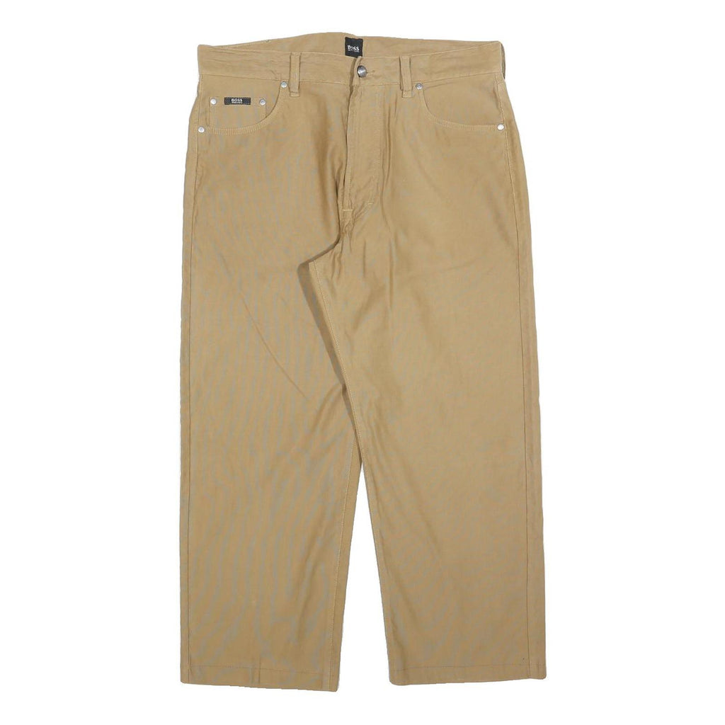 BOSS HUGO BOSS Mens Cotton Blend Beige Regular Fit Straight Trousers W36 L26