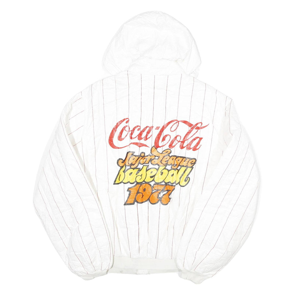 COCA COLA Womens White & Red Outdoor Hooded Jacket L Polyester Blend Pinstripe