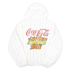 COCA COLA Womens White & Red Outdoor Hooded Jacket L Polyester Blend Pinstripe