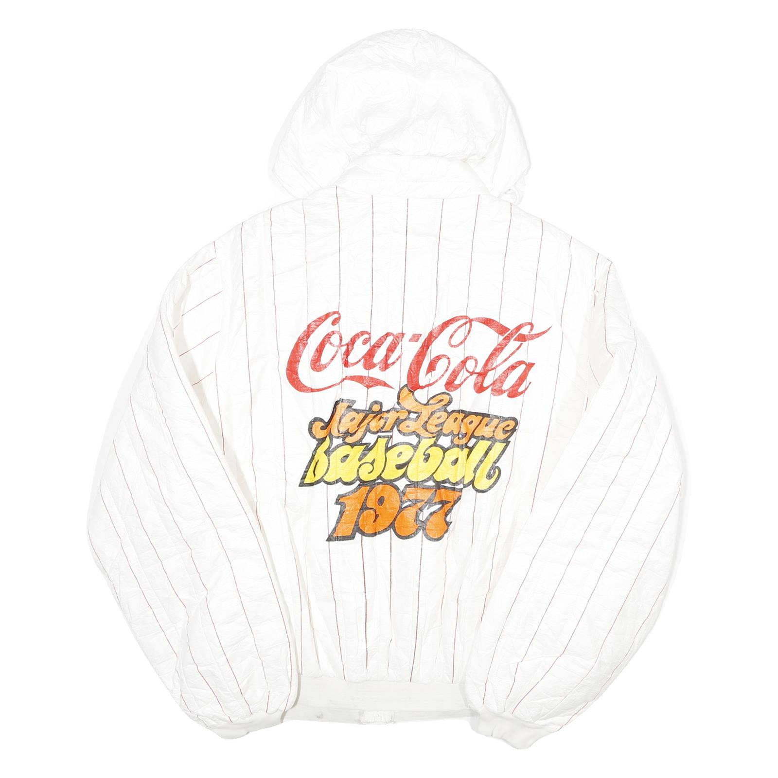 COCA COLA Womens White & Red Outdoor Hooded Jacket L Polyester Blend Pinstripe