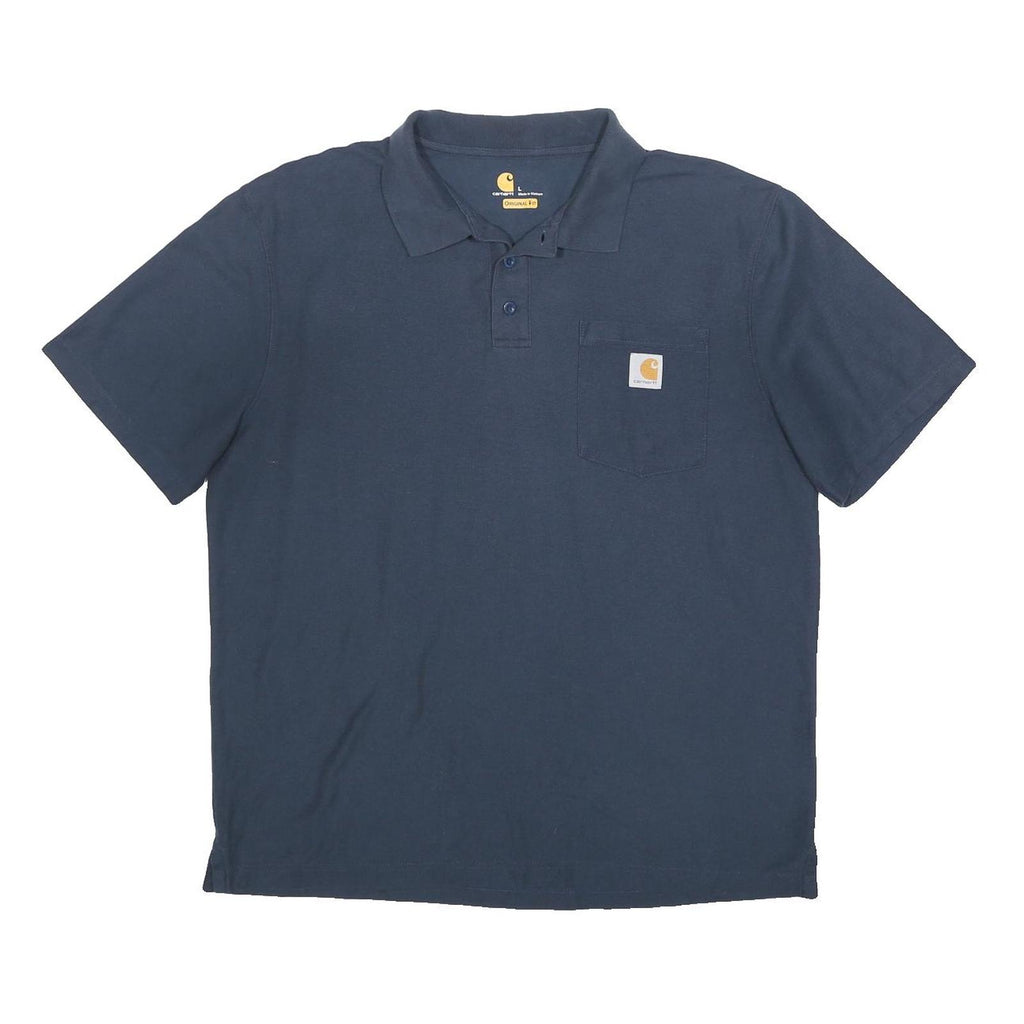 CARHARTT Mens Navy Blue Pocket Polo Shirt Short Sleeve L Workwear Casual