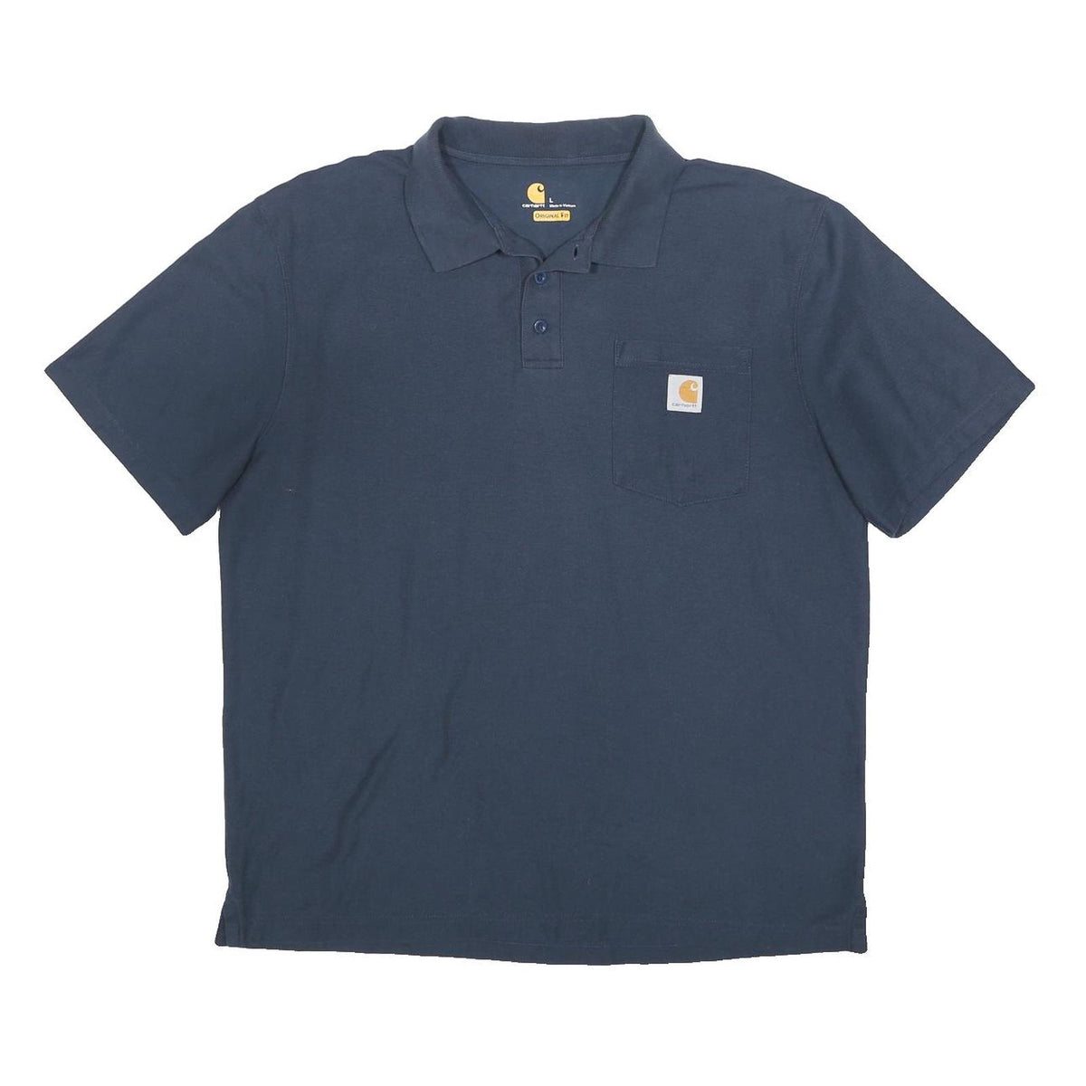 CARHARTT Mens Navy Blue Pocket Polo Shirt Short Sleeve L Workwear Casual