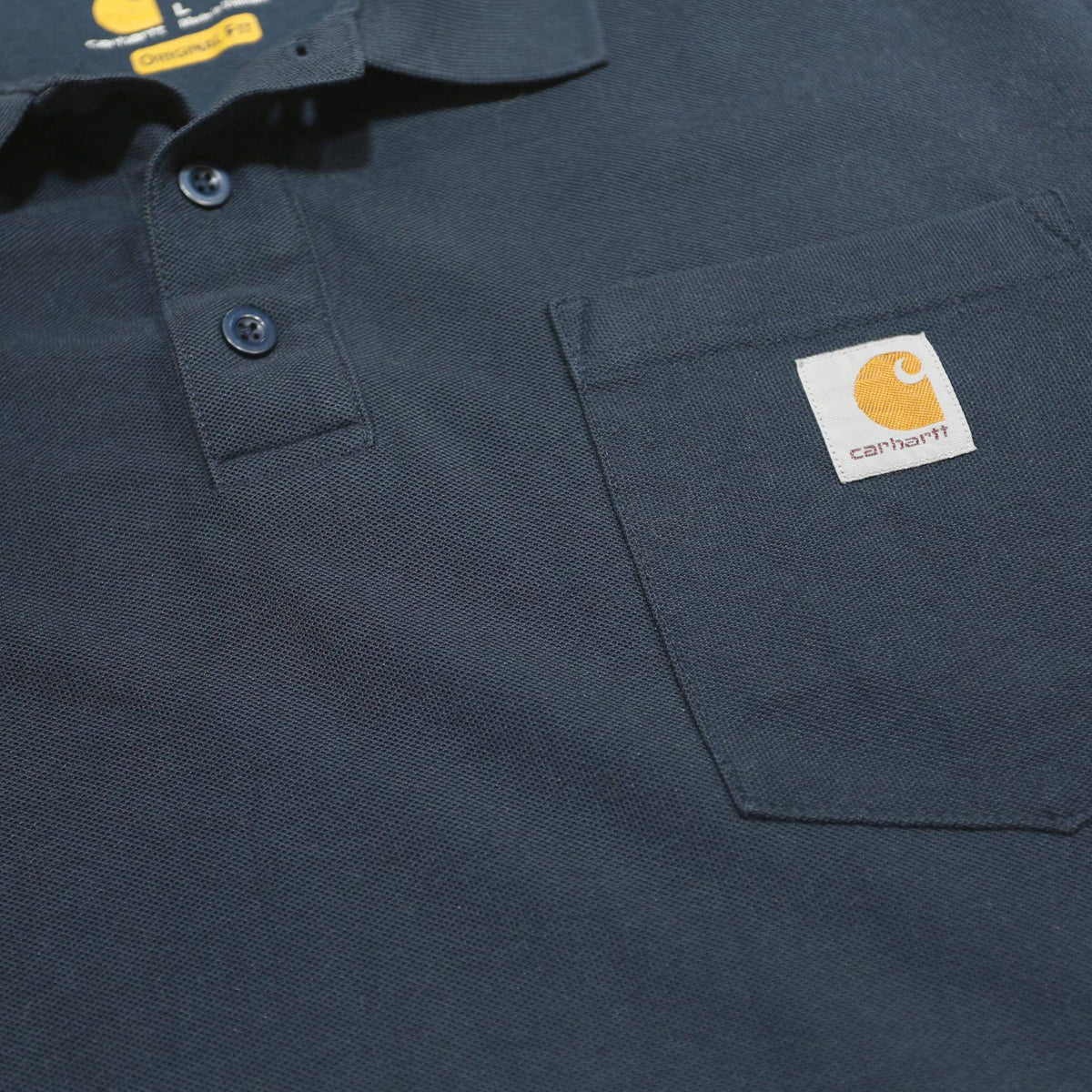 CARHARTT Mens Navy Blue Pocket Polo Shirt Short Sleeve L Workwear Casual
