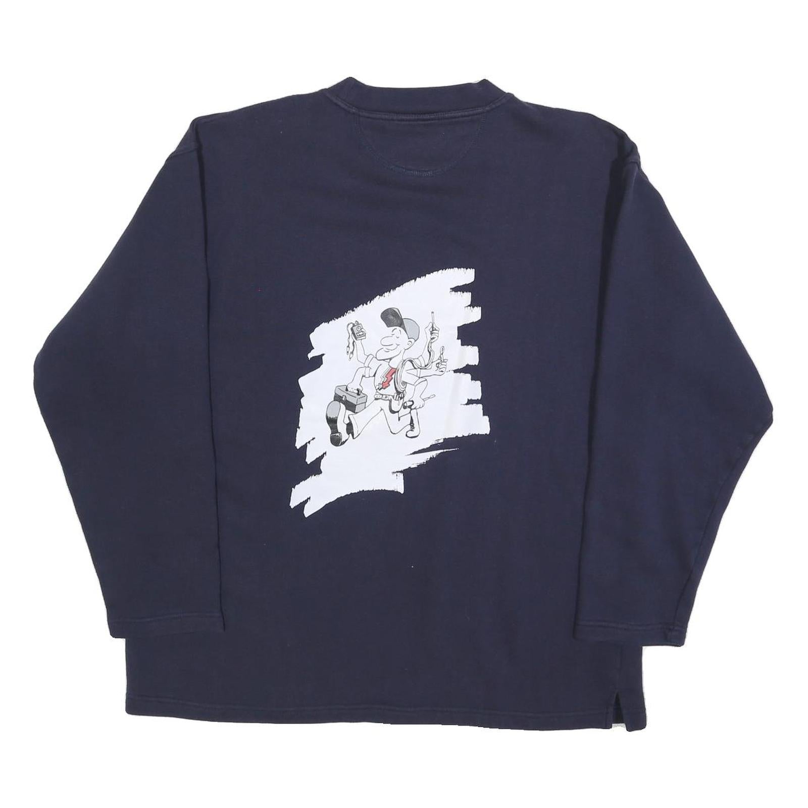 DETTO FATTO Mens Navy Blue Elektro Blitz Crew Neck L Cotton Blend Sweatshirt