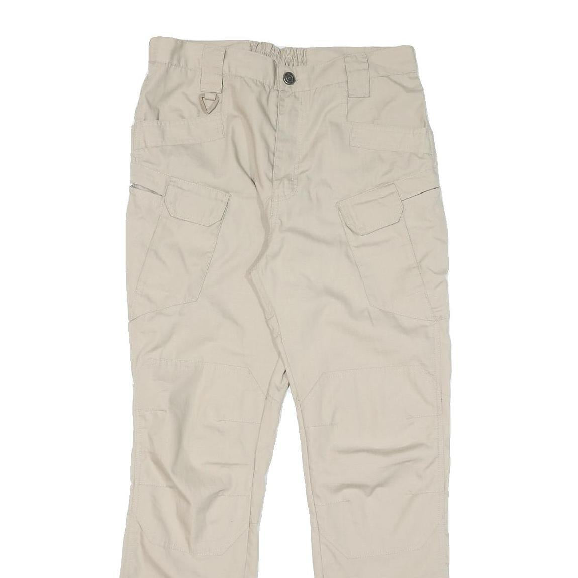 Mens Cotton Blend Beige Regular Fit Straight Leg Trousers W30 L30 Casual Wear