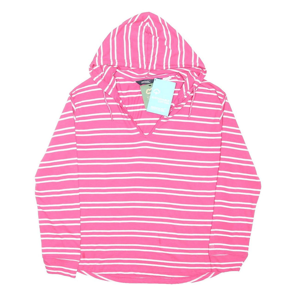REGATTA Womens Pink & White Striped Hoodie UK 18 Cotton Blend Casual Pullover