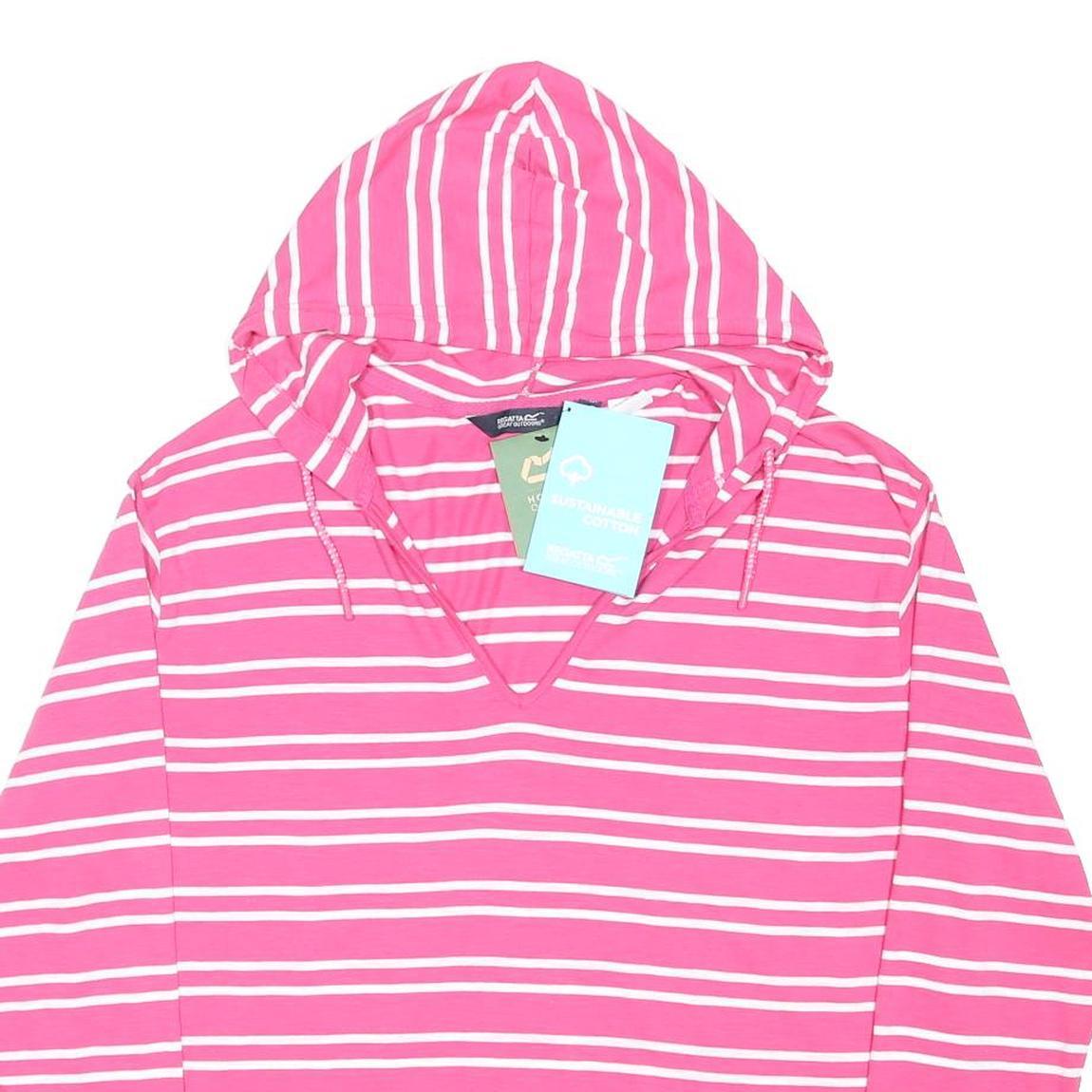 REGATTA Womens Pink & White Striped Hoodie UK 18 Cotton Blend Casual Pullover