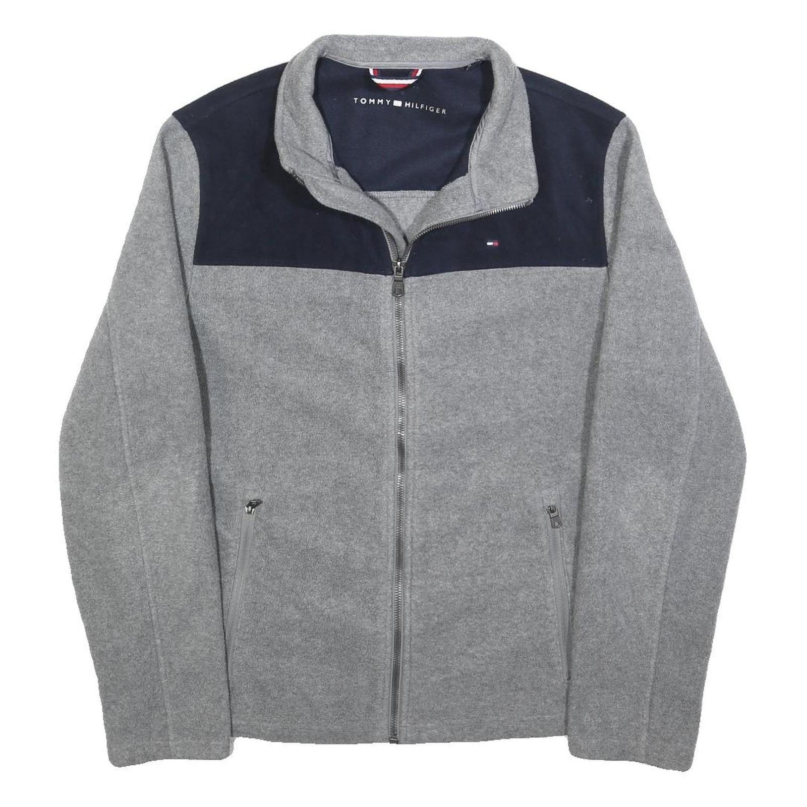 TOMMY HILFIGER Mens Grey & Navy Casual Zip Jacket M Polyester Plain Lightweight