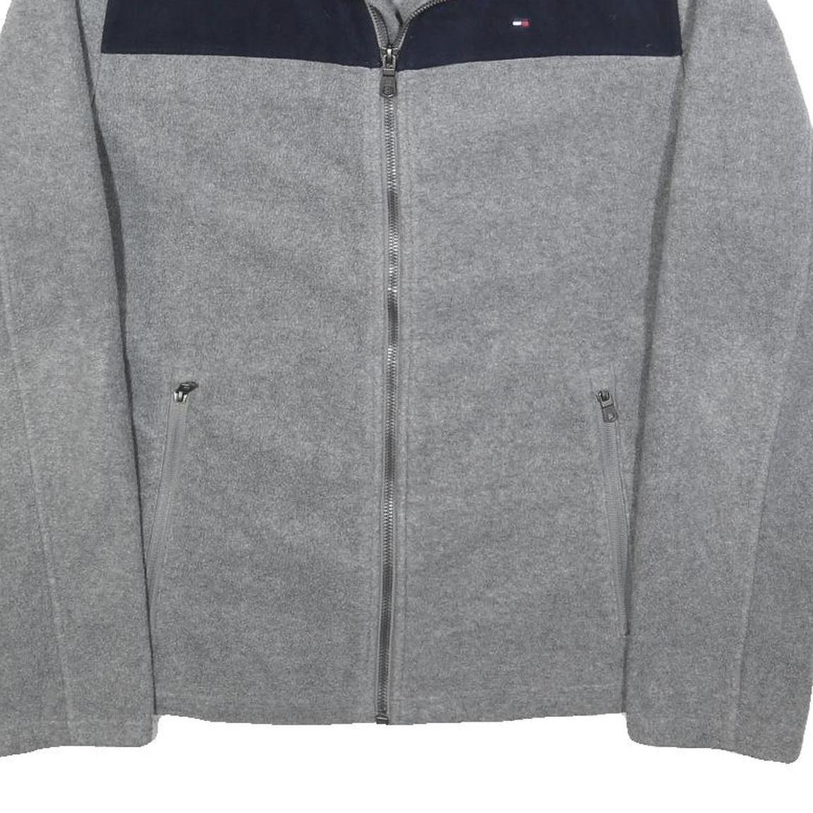 TOMMY HILFIGER Mens Grey & Navy Casual Zip Jacket M Polyester Plain Lightweight