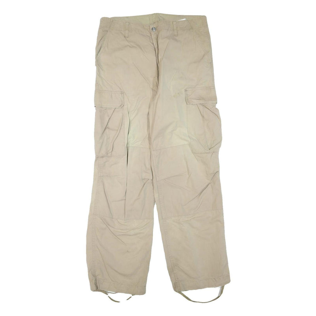 CARHARTT Mens Cotton Blend Beige Regular Cargo Trousers W36 L30 Workwear Utility