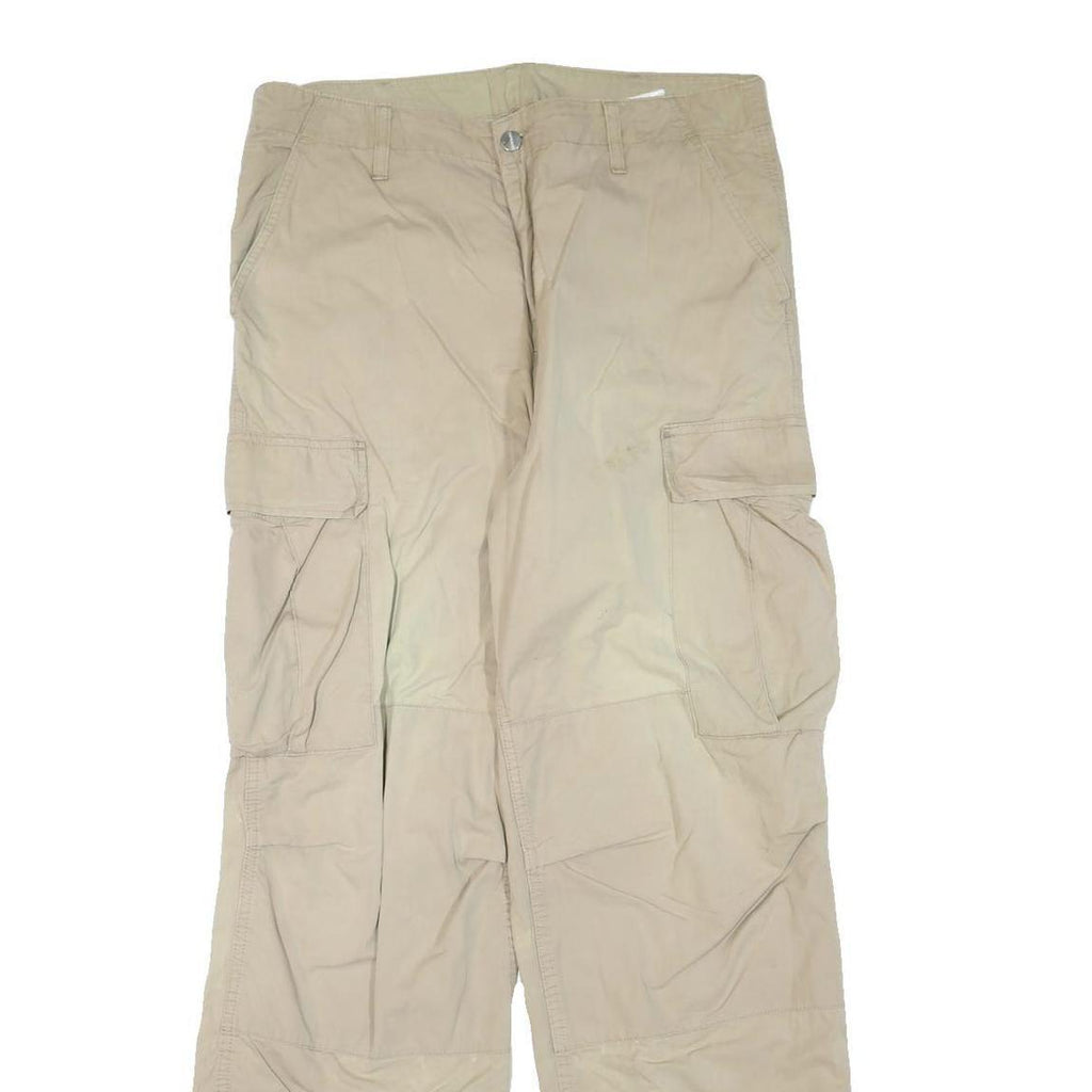 CARHARTT Mens Cotton Blend Beige Regular Cargo Trousers W36 L30 Workwear Utility
