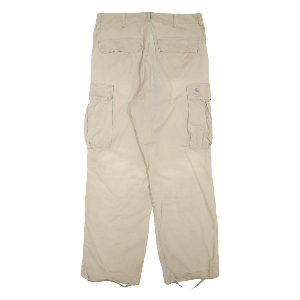 CARHARTT Mens Cotton Blend Beige Regular Cargo Trousers W36 L30 Workwear Utility