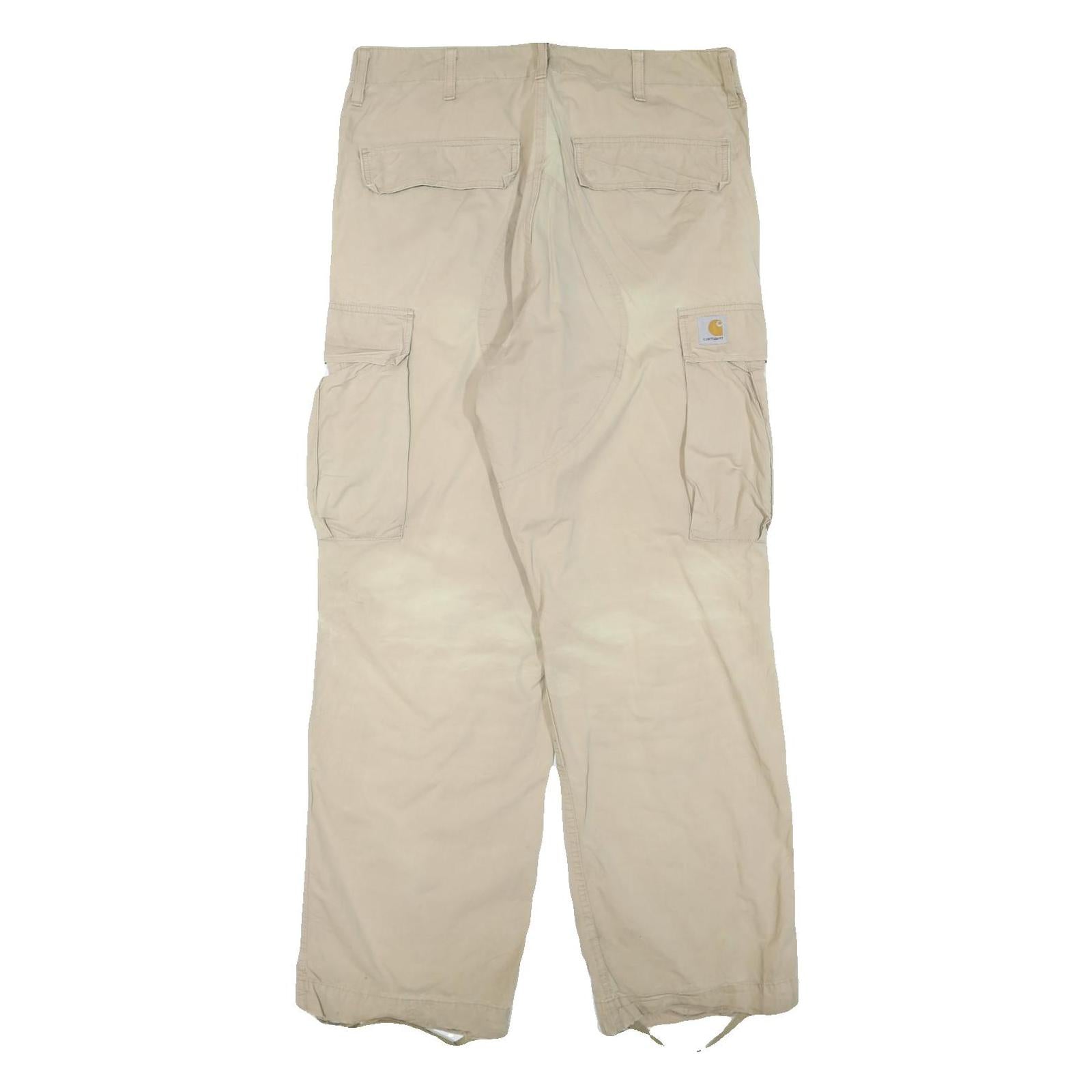 CARHARTT Mens Cotton Blend Beige Regular Cargo Trousers W36 L30 Workwear Utility