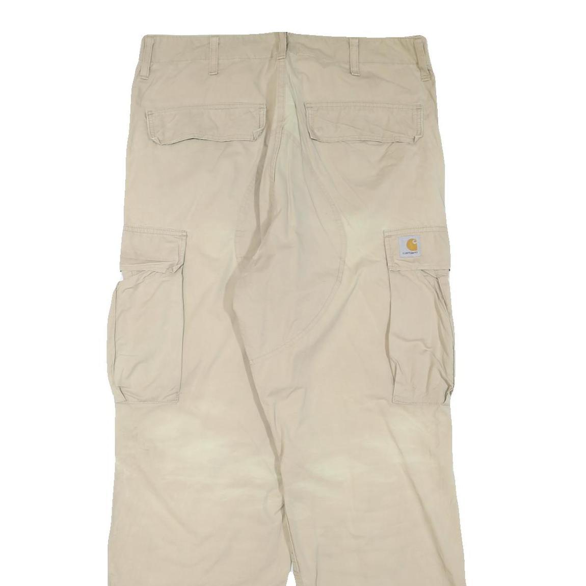 CARHARTT Mens Cotton Blend Beige Regular Cargo Trousers W36 L30 Workwear Utility