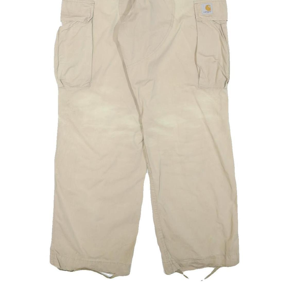 CARHARTT Mens Cotton Blend Beige Regular Cargo Trousers W36 L30 Workwear Utility