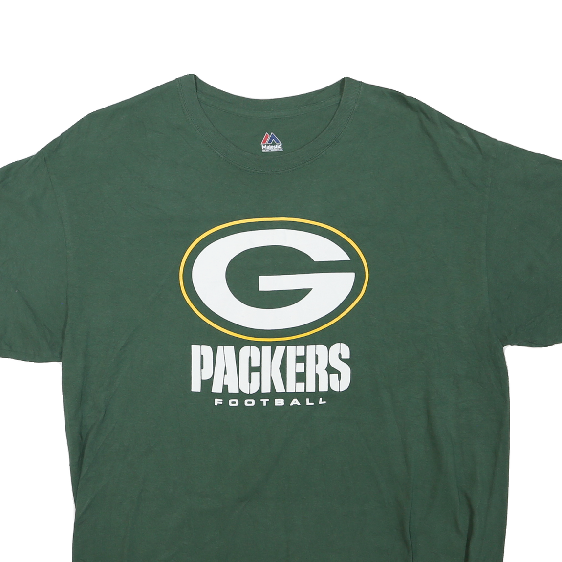 MAJESTIC Mens Green Green Bay Packers Graphic T-Shirt L Short Sleeve Crew Neck