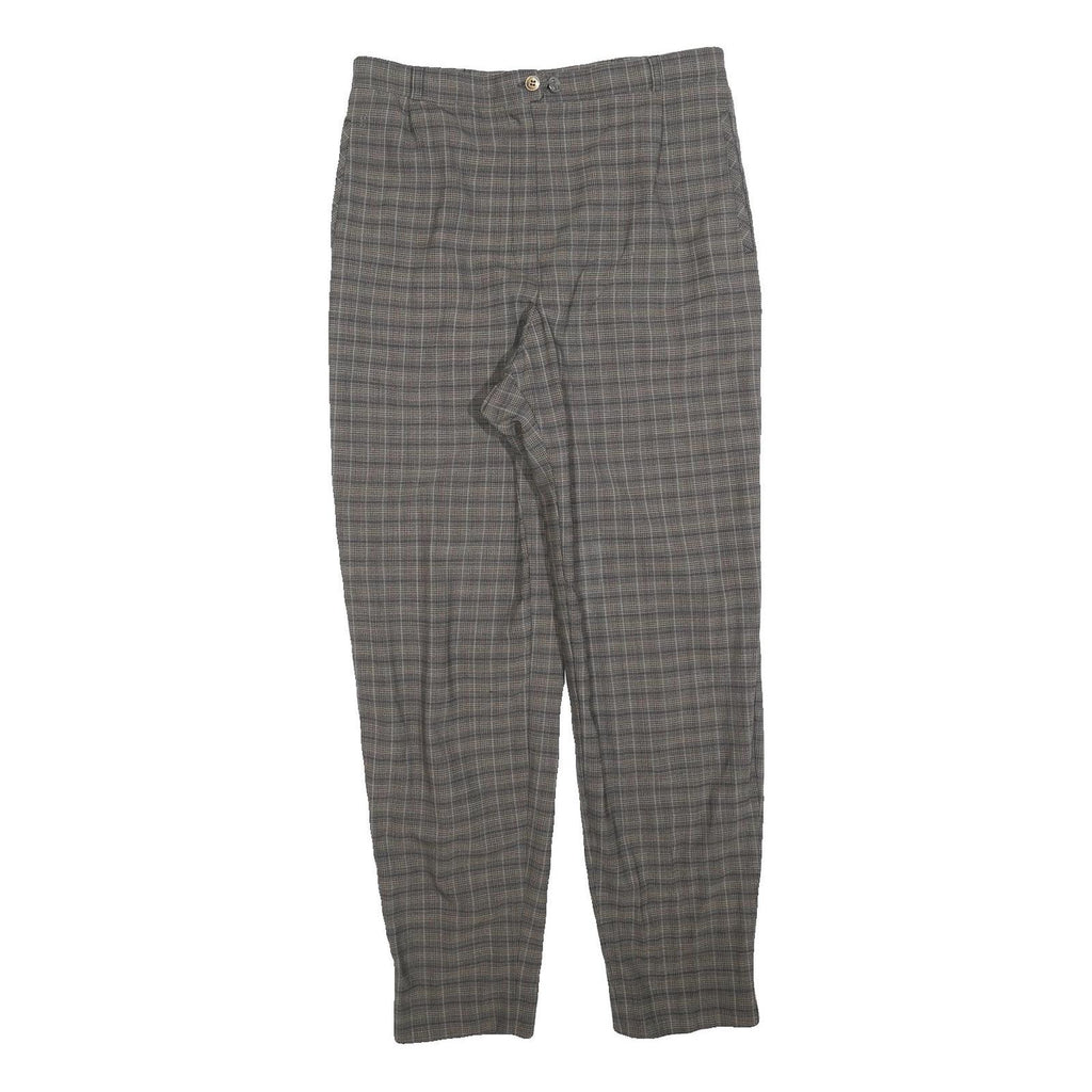 GARDEUR Womens Wool Woven Grey Check Regular Fit Straight Trousers W32 L30 Zip