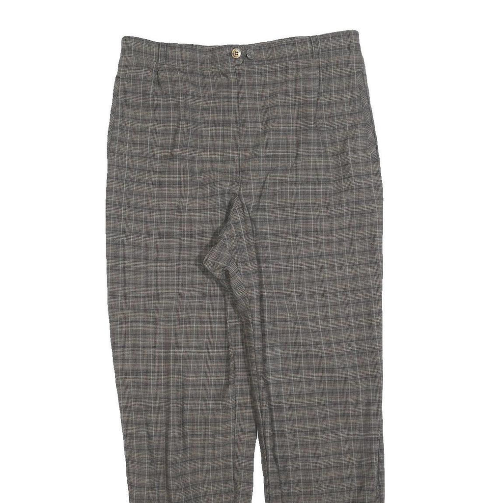 GARDEUR Womens Wool Woven Grey Check Regular Fit Straight Trousers W32 L30 Zip