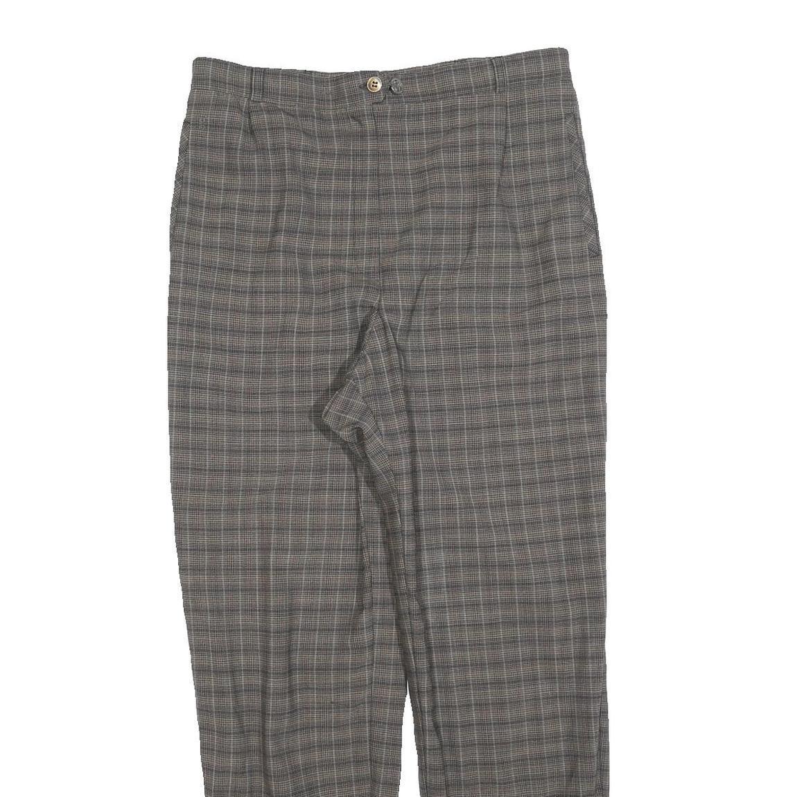 GARDEUR Womens Wool Woven Grey Check Regular Fit Straight Trousers W32 L30 Zip