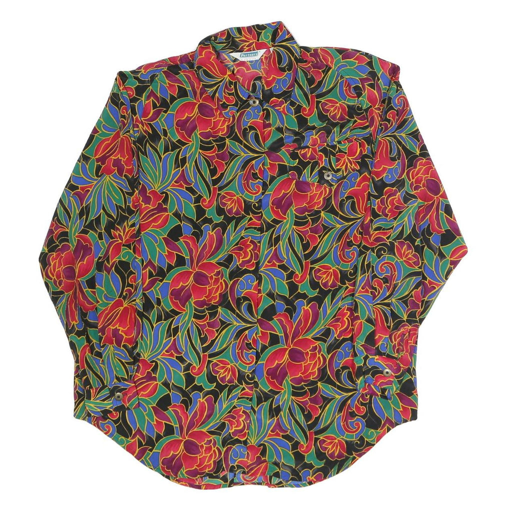 PARTNERS Womens Black Floral Shirt Long Sleeve Collared L Polyester Blend Blouse
