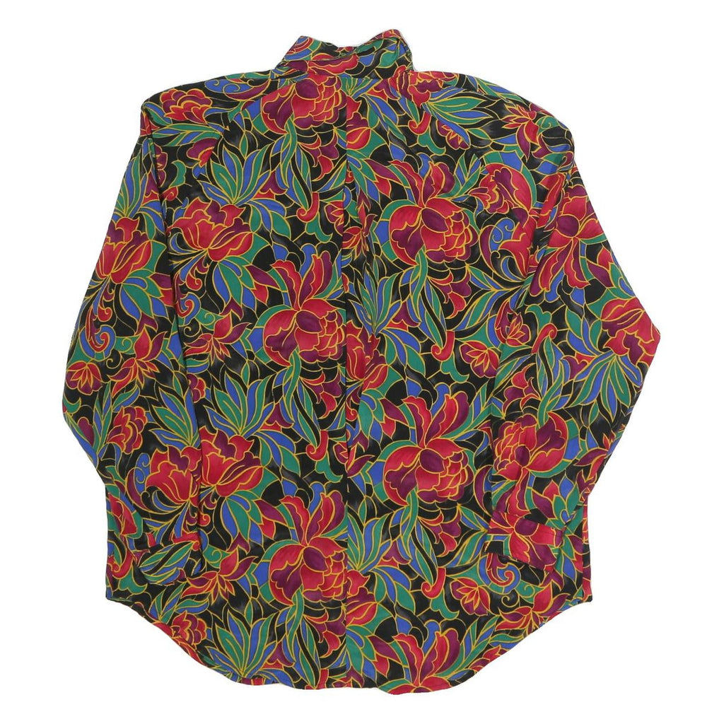 PARTNERS Womens Black Floral Shirt Long Sleeve Collared L Polyester Blend Blouse