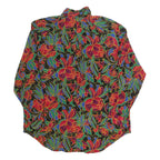 PARTNERS Womens Black Floral Shirt Long Sleeve Collared L Polyester Blend Blouse