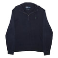 POLO RALPH LAUREN Mens Navy Blue Pullover Plain Cotton Jumper Quarter Zip L