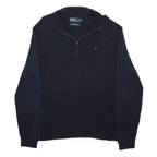 POLO RALPH LAUREN Mens Navy Blue Pullover Plain Cotton Jumper Quarter Zip L