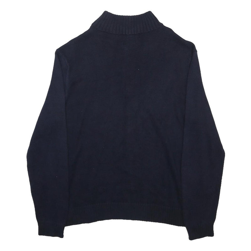 POLO RALPH LAUREN Mens Navy Blue Pullover Plain Cotton Jumper Quarter Zip L