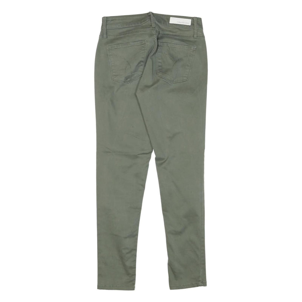 CALVIN KLEIN JEANS Womens Slim Green Trousers W25 L25 Stylish Zip Closure Cotton