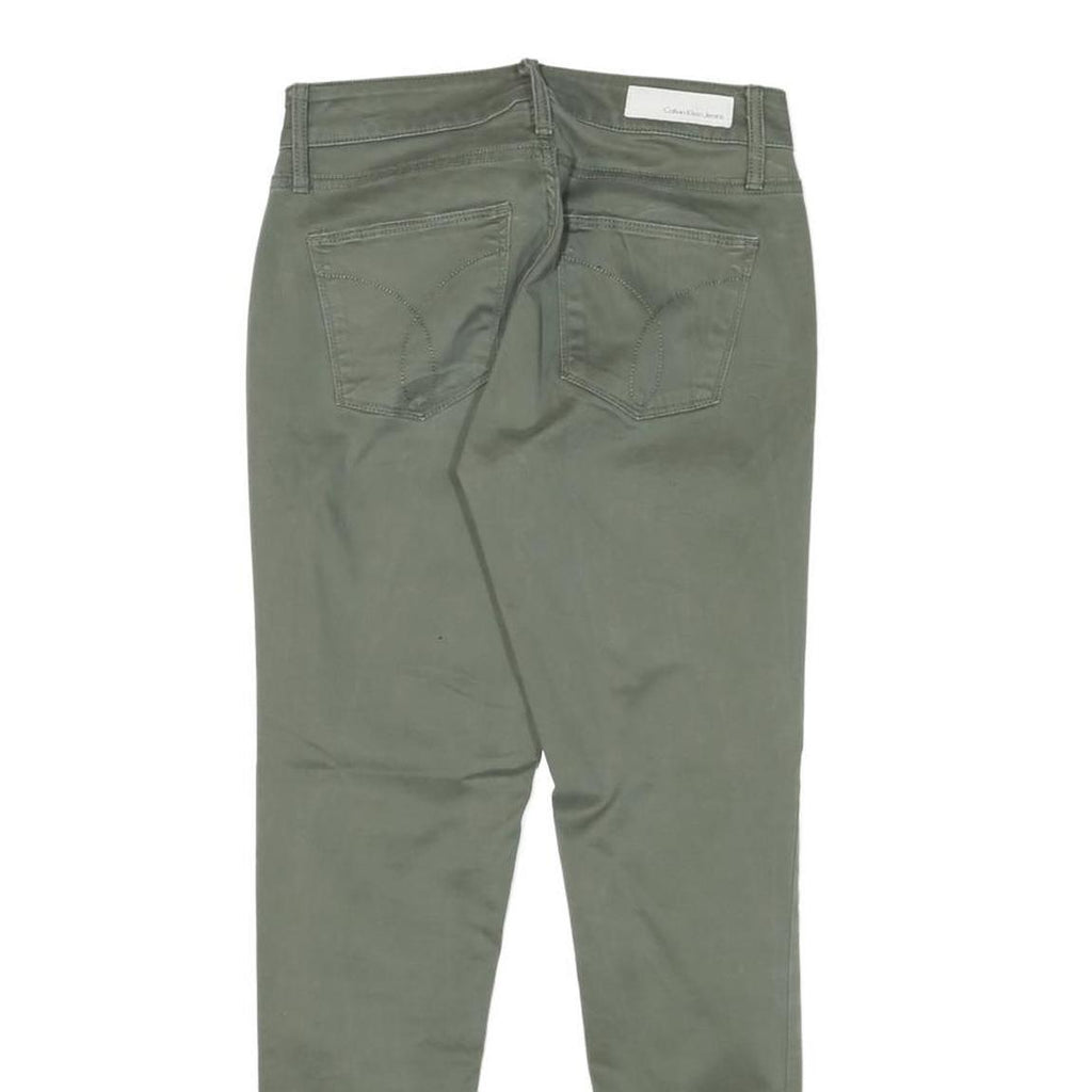 CALVIN KLEIN JEANS Womens Slim Green Trousers W25 L25 Stylish Zip Closure Cotton