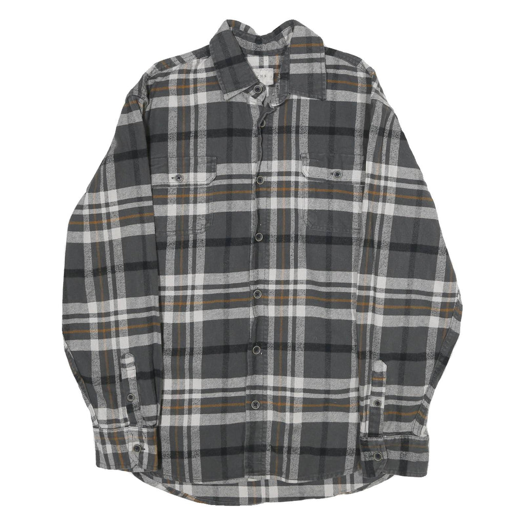 JACHS Mens Grey & Brown Cotton Check Shirt M Long Sleeve Button-Up Casual