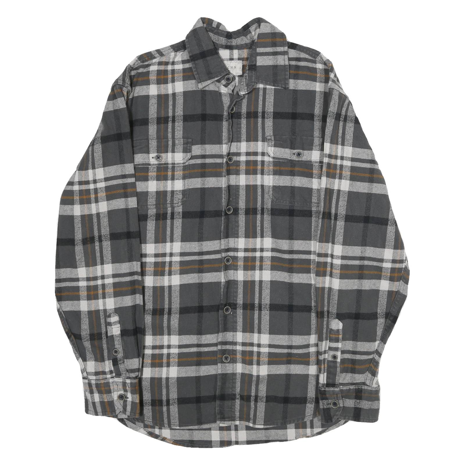 JACHS Mens Grey & Brown Cotton Check Shirt M Long Sleeve Button-Up Casual