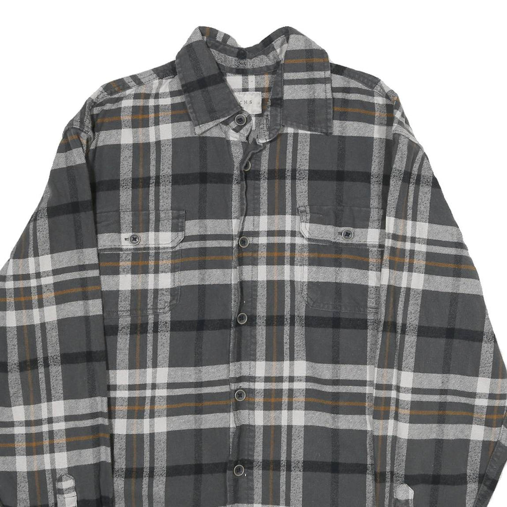 JACHS Mens Grey & Brown Cotton Check Shirt M Long Sleeve Button-Up Casual