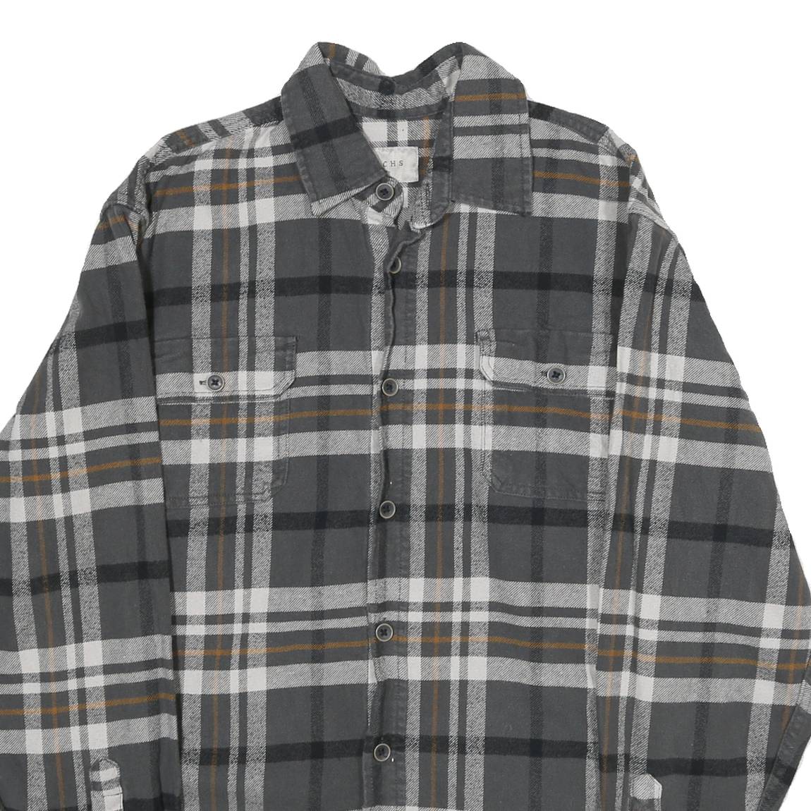 JACHS Mens Grey & Brown Cotton Check Shirt M Long Sleeve Button-Up Casual