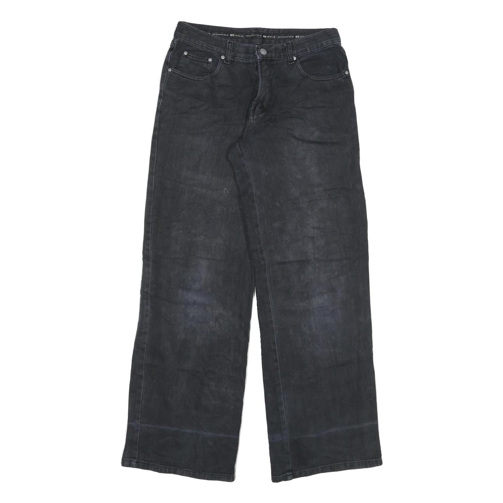 ES Womens Loose Fit Black Denim Jeans W30 L31 Cotton Blend Zip Casual