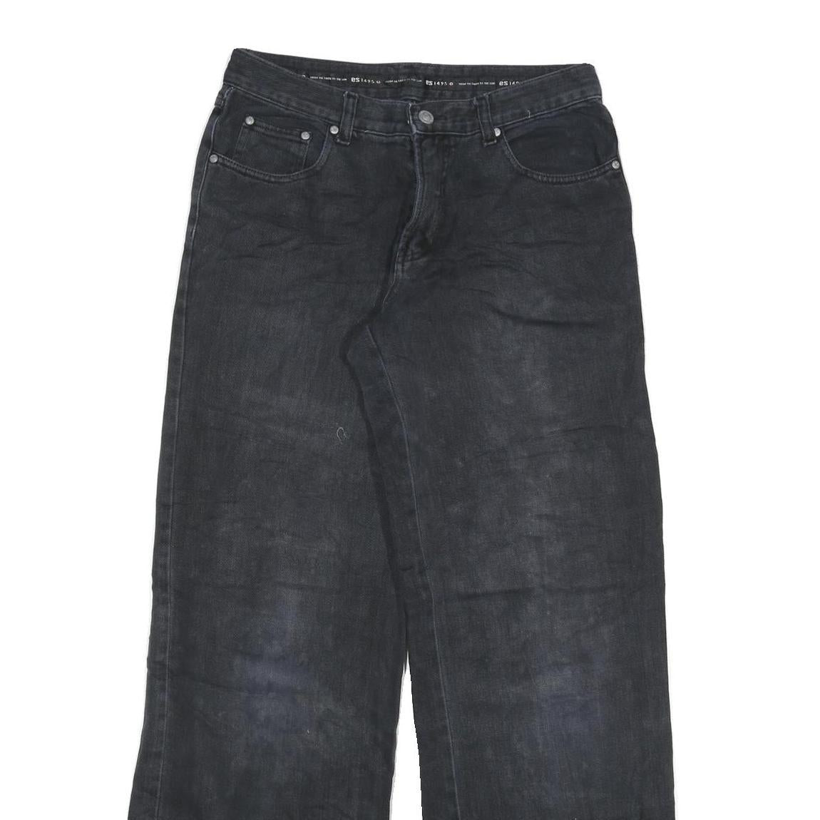 ES Womens Loose Fit Black Denim Jeans W30 L31 Cotton Blend Zip Casual