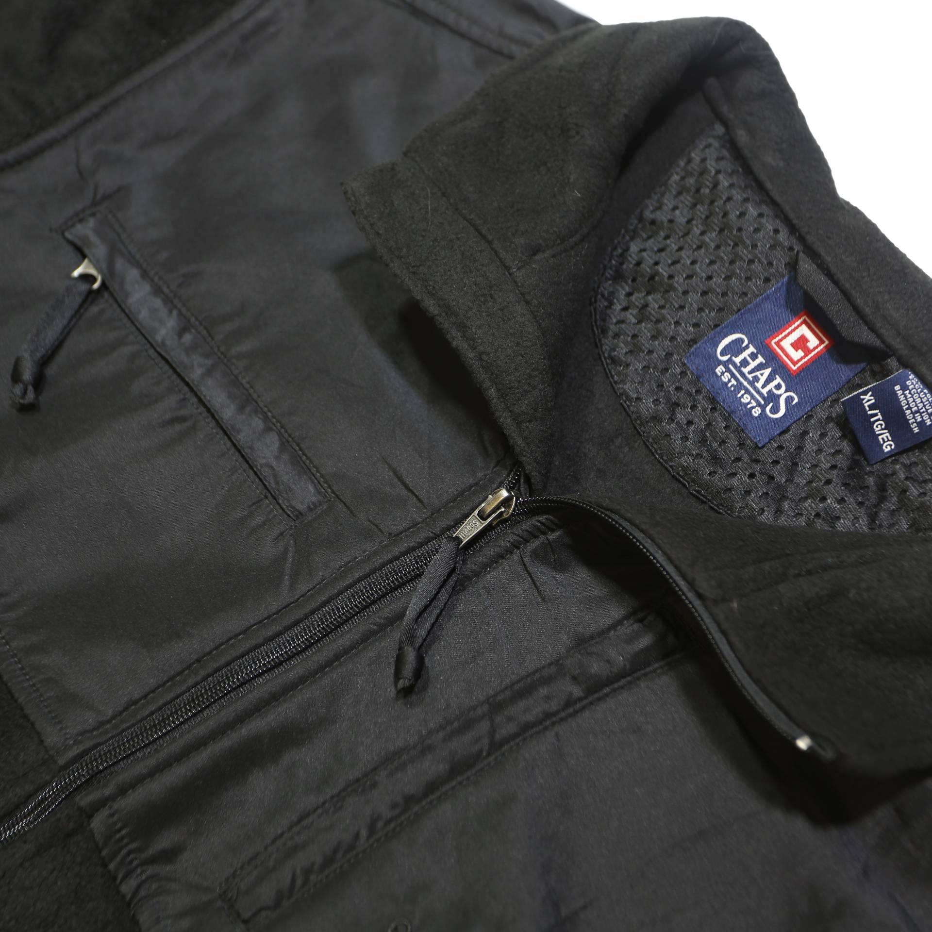 CHAPS Mens Black Polyester Zip-Up Jacket XL Fleece Casual Outdoor Warm