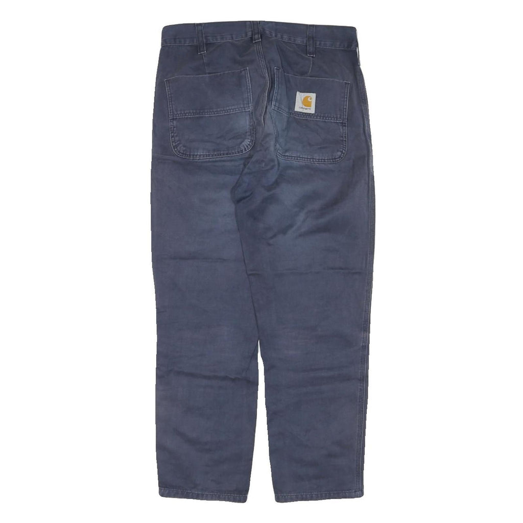 CARHARTT Mens Cotton Blend Navy Regular Straight Trousers W30 L26 Zip Casual