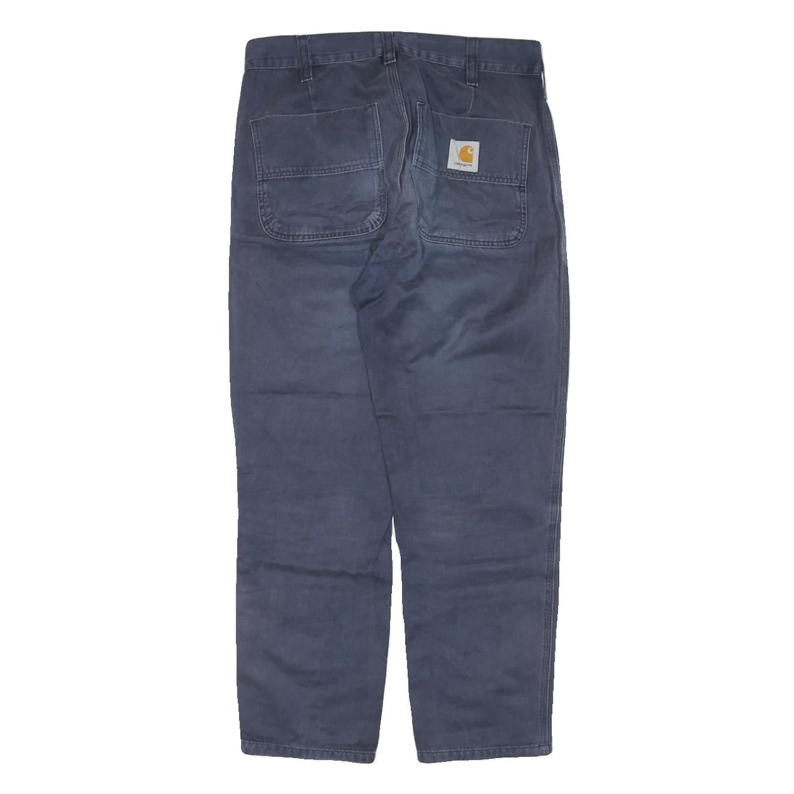 CARHARTT Mens Cotton Blend Navy Regular Straight Trousers W30 L26 Zip Casual